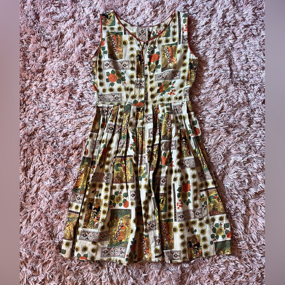 Vintage 1950’s White Novelty Print Cotton Sleeveless Dress - Picture 4 of 6